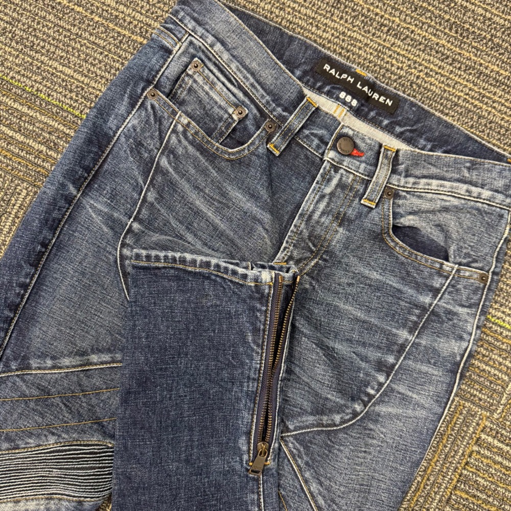 Ralph Lauren 888 Moto Skinny Jeans Womens 27 Blue Excellent‎ Ribbed Ankle Zip